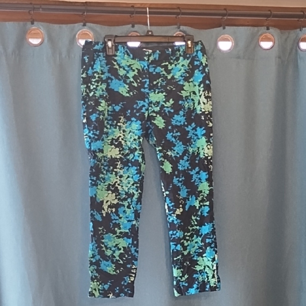 Tahari Blue and Green Abstract Print Pants